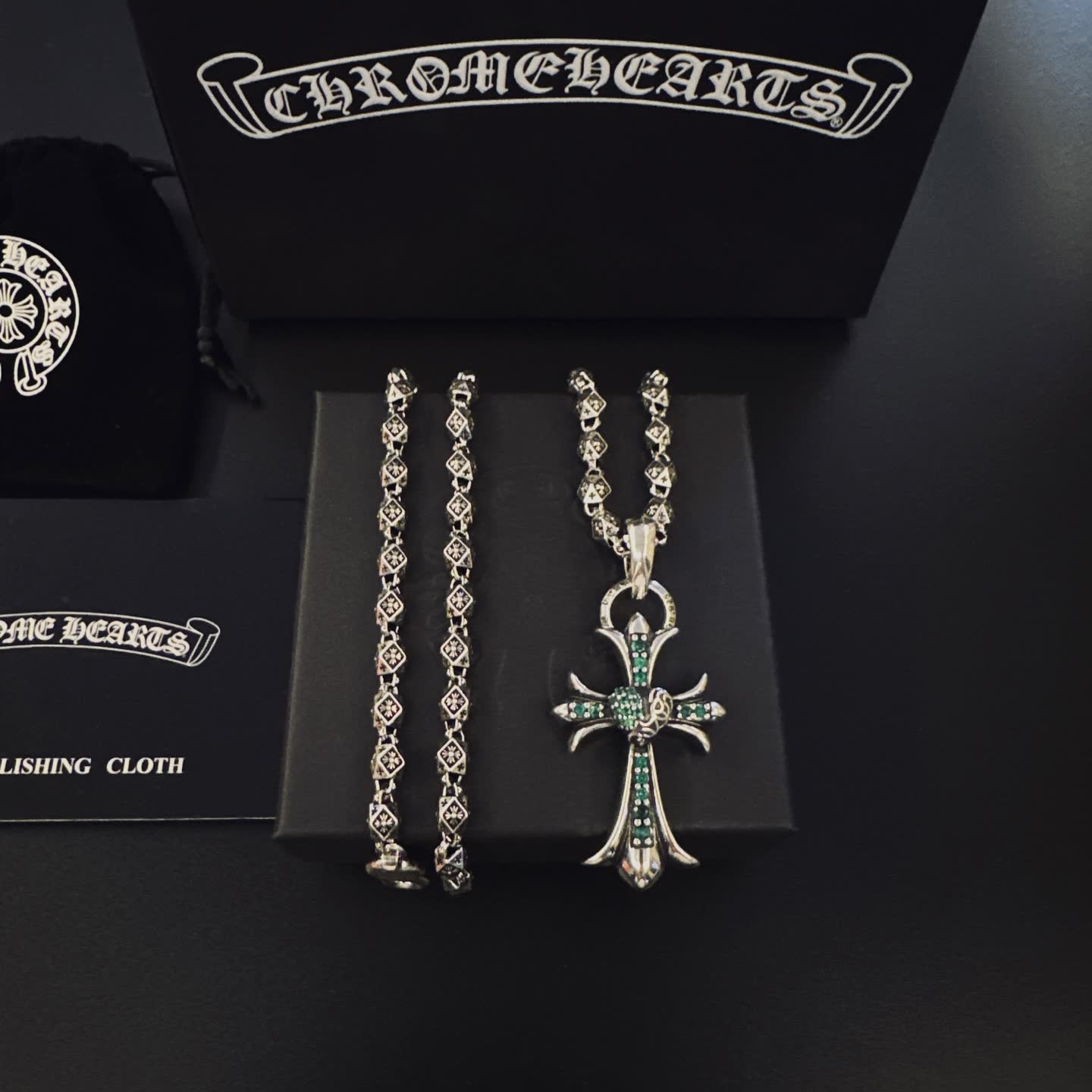 Chrome Hearts Silver Cross Pendant with Chain